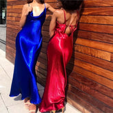 Lunivop Sexy Champagne Bodycon Club Wear Female Party Robe Summer Women Backless Satin Long Dress