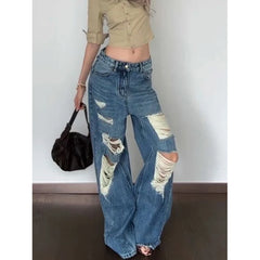 Lunivop Women Y2k Ripped Jeans Vintage Harajuku Baggy Hip Hop Boyfriend Jean Pants Japanese 2000s Style Blue Denim Trousers Clothes 2025