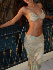 Lunivop Pearl Splice Stunning Dresses Women Sexy Tie Dye Tassel Bandage Hollow Shirring Maxi Bodycon Lady Vacation Party Vestidos