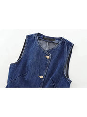 Lunivop Women's Short Vest Autumn Fashion Blue Denim Vest Top Lady Casual Cropped Sleeveless Jacket Streetwear New Waistcoats