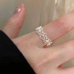 Lunivop New Fashion Sweet Cute Silver Flower Pink Zirconia Rings for Women Luxury Exquisite Finger Rings Jewelry Gift