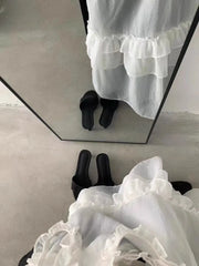 Lunivop Korean Style Lace Tank Tops Women Y2k Fairycore White Ruffle Sleeveless Dress See-through Aesthetic Kpop Mesh Dress