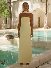 Lunivop Summer Fashion New Women's Commuting Style Strapless Sexy Temperament Satin Temperament Lace Up Long Skirt