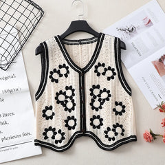 Lunivop Daisy Crochet Vest for Women Sleeveless Button Down Open-knit Sweater Top Summer Teen-girl Boho Vacation Outfit