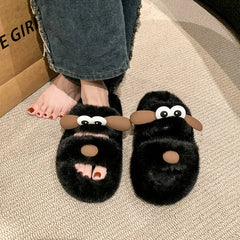 Lunivop Women Fur Warm Winter Furry Fur Shoes Fluffy Plush Slippers Fashion Cute Dog Home Shoes Bedroom Slippers Ladies Non-slip Slides