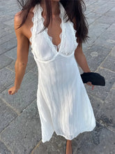 Lunivop White Lace Fashion Long Dress Women's Patchwork V-Neck Lace-Up Backless Slim Elegant Dress Female Spring Bodycon Dress New