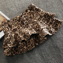 Lunivop Sexy Leopard Print Pleated Skirt Y2k Vintage Style Women High Waist Skirts Ruffle Mini Skirt Brown Female Streetwear