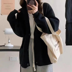 Lunivop Slouchy Knit Cardigan Sweater for Women Long Sleeve V-neck Comfy Button Up Sweater Jacket Female Autumn Winter Casual Outfit