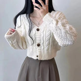 Lunivop Cable Knit Crop Cardigan Sweater for Women Long Sleeve Button-up Boxy-fit Crop Sweater Jacket Teen-girl Fall Winter Y2K Outfit