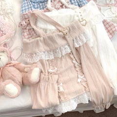 Lunivop Kawaii Sweet Knitted Pullover Women Off Shoulder Japanese Style Sweater Harajuku Lace Bow Cutecore Long Sleeve Sweaters