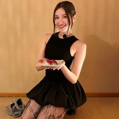 Lunivop Ruched O Neck Sleeveelss A Line Short Solid Women'S Dresses Elegant Evening Y2K Streetwear Girls Korean Casual Outfit