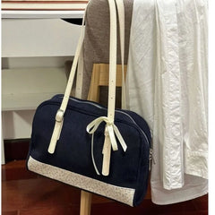 Lunivop Corduroy Floral Patchwork Shoulder Bags Women New Versatile Blue Underarm Bag Purse Female Retro Y2k Handbag Aesthetic