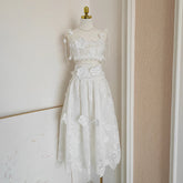 Lunivop Women's Solid Color Two Piece Set Lace Flower Sleeveless Tops High Waist Skirt Female Sets New Tide