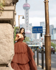 Lunivop Luxury Auburn Prom Dress Floor Length Sequins Beaded Layered Folds Evening Dresses Custom Celebrity Gown A Line Pleated Gowns