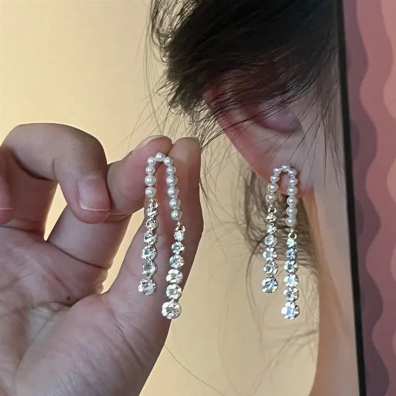 Lunivop Classic Rhinestone Earrings Ladies Imitation Pearls Long Drop Ear Korean Jewelry Accessories Exaggerated Trendy Pendientes Jewel