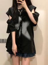 Lunivop Popular American Gothic Streetwear Loose Casual Shirts Y2k Personality Detachable Short Sleeve Design Sweatshirts Punk Print Top