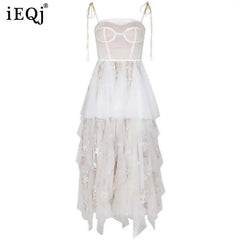 Lunivop Banquet Dress Women Elegant Spring Autumn New 2025 Slimming Spliced Mesh Party Cake Long Dresses Female