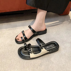 Lunivop Summer Clip Toe Women Slippers Fashion Elegant Buckle Narrow Band Flat Sole Slides Ladies Elegant Party Beach Sandalias