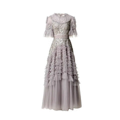 Lunivop Fashion Women Dress Short Sleeve Round Neck Lotus Leaf Edge Lace Splicing Sequins Female Party Dress New Tide