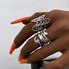 Lunivop 2pcs/set New Trendy Minimally Irregular Lava Ring Set for Women Stainless Steel Open Adjustable Rings Party Jewelry Gift