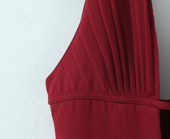 Lunivop Sexy Dark Red Pleated Ruched Halter Dress Women Deep V neck Slim Low Waist Swing Ball Gown Short Dresses Robe Vestidos