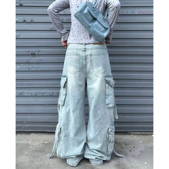 Lunivop Autumn Women's Casual Blue Harajuku Jeans Vintage Washed Aesthetic Loose Pants Y2K Wide Leg Punk Baggy Denim Trouser