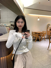 Lunivop Y2K Women Shoulder Long Sleeve Letter Printed T-shirt Round Neck T-Shirts Korean Autumn Vintage Long Sleeve Knit Fashion Tops