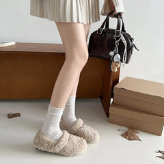 Lunivop White French Mary Jane flat-bottomed fluffy shoes for women's new autumn and winter warm-soled beanie cotton shoes