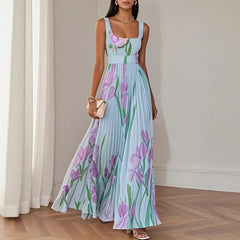 Lunivop Sexy Flower Print Long Dress Women Summer Fashion Sleeveless Strap Maxi Dresses Elegant