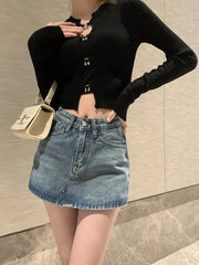 Lunivop Summer High-Waisted Vintage Women Denim Short Skirt Small New Slim Sexy Korea Fashion Girl Cute Street A-line Mini Jeans Pants