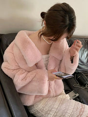 Lunivop Winter Sweet Faux Lamb Coat Women Elegant Long Sleeve Slim Retro Jacket Warm Soft Female Korean Single Breasted Vintage Top