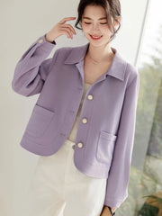 Lunivop Elegant Slim Purple Jacket Women Sweet Long Sleeve Small Fragrance Coat Casual Fall Winter Lady French Pockets Fashion Tops