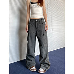 Lunivop Gray Baggy Straight Jeans Women Korean Fashion Streetwear High Waist Wide Leg Denim Pants Female Loose Mopping Jean Trouser Y2K