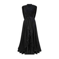 Lunivop Sleeveless Nail Beads Dress Women High Waist Irregular O-neck Solid Banquet Party Dresses Female 2025 Spring New