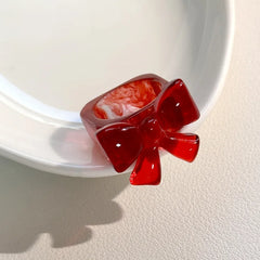 Lunivop Resin Rings Dumpy Acrylic Rings Bowknot Rings set Aesthetic Trendy Colorful Open Rings Statement Jewelry Bow Rings for Women