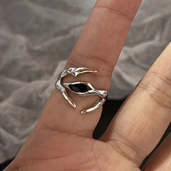 Lunivop Gothic Irregular Gemstone Ring Aesthetic Girls Adjustable Black Stone Ring Women's Liquid Punk Ring Vintage Jewelry Accessories