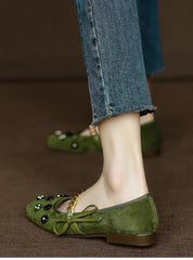 Lunivop Fashion Women's Flat Shoes Square Toe Metal Chain Casual Shoes for Woman Breathable Slip-on Outdoor Soft Bowknot Mary Jane Shoes