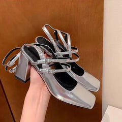 Lunivop New Black Sliver Retro Cross Strap Pumps Casual Mary Janes Square Toe Platform High Heels Woman Fashion Shallow Dress Shoes