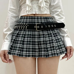 Lunivop Y2k American Retro Low Waist Plaid Skirts New A-line Jupe Kawaii New All-match Low Waist Slim Spice Pleated Skirt Skirt