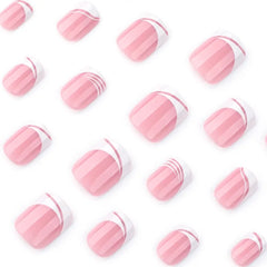 Lunivop 24pcs French White Nails Acrylic Press on With Design Short Square False Nails with Charms Stripe Simple Nail Tips Wholesale