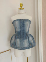 Lunivop Fashion Top For Womne Denim Fabric Zipper Slash Neck Sleeveless Female Party 2025 Summer Clothes New Tide