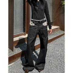 Lunivop Black High Waist Women Jeans Hip-hop Style Fashion Vintage Streetwear Y2K Wide Leg Jean Female Trouser Baggy Denim Pants