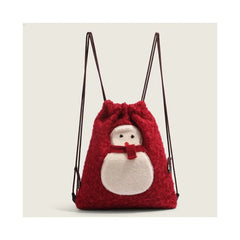 Lunivop Snowman Red Plush Mini Backpack Women Retro Soft Casual Shoulder Crossbody Bags Ladies Handbag Purse Christmas Gift