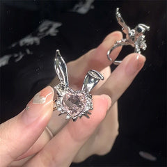 Lunivop Korea Cute Rabbit Ear Rings Girl Women Bunny Zircon Jewelry Opening Rings For Girlfriend Sweet Cool Wind Jewelry Gifts