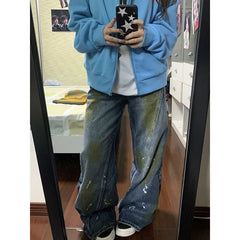 Lunivop Blue High Waist Women Jeans Feeling Vintage Straight Casual Baggy Streetwear Y2K Ripped Wide Leg Female Trouser Denim Pants