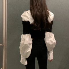 Lunivop Fake Two-piece Multi-button Casual Long-sleeved Shirt Women Autumn New Streetwear Polo Collar Contrast Color Patchwork Tops