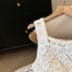 Lunivop Women Crochet Tank Top with Eyelet Lace Trim Sleeveless Square Neck Cami Top Summer Bohemian Beach Vacation Outfit