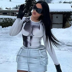 Lunivop Autumn/Winter Y2k Millenial Style New Sexy Round Neck Slim Abstract Pattern Printed Long Sleeve T-Shirt Top Women