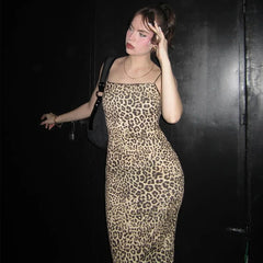 Lunivop Leopard Print Spaghetti Backless Long Women'S Dresses Summer Elegant Evening Beach Vacation Dress Party Ladies Outfit