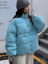 Lunivop Women Sweet Corduroy Parkas Warm Long Sleeve Retro Stand Collar Cotton Coat Winter Thick Casual Preppy Style Korean Jacket